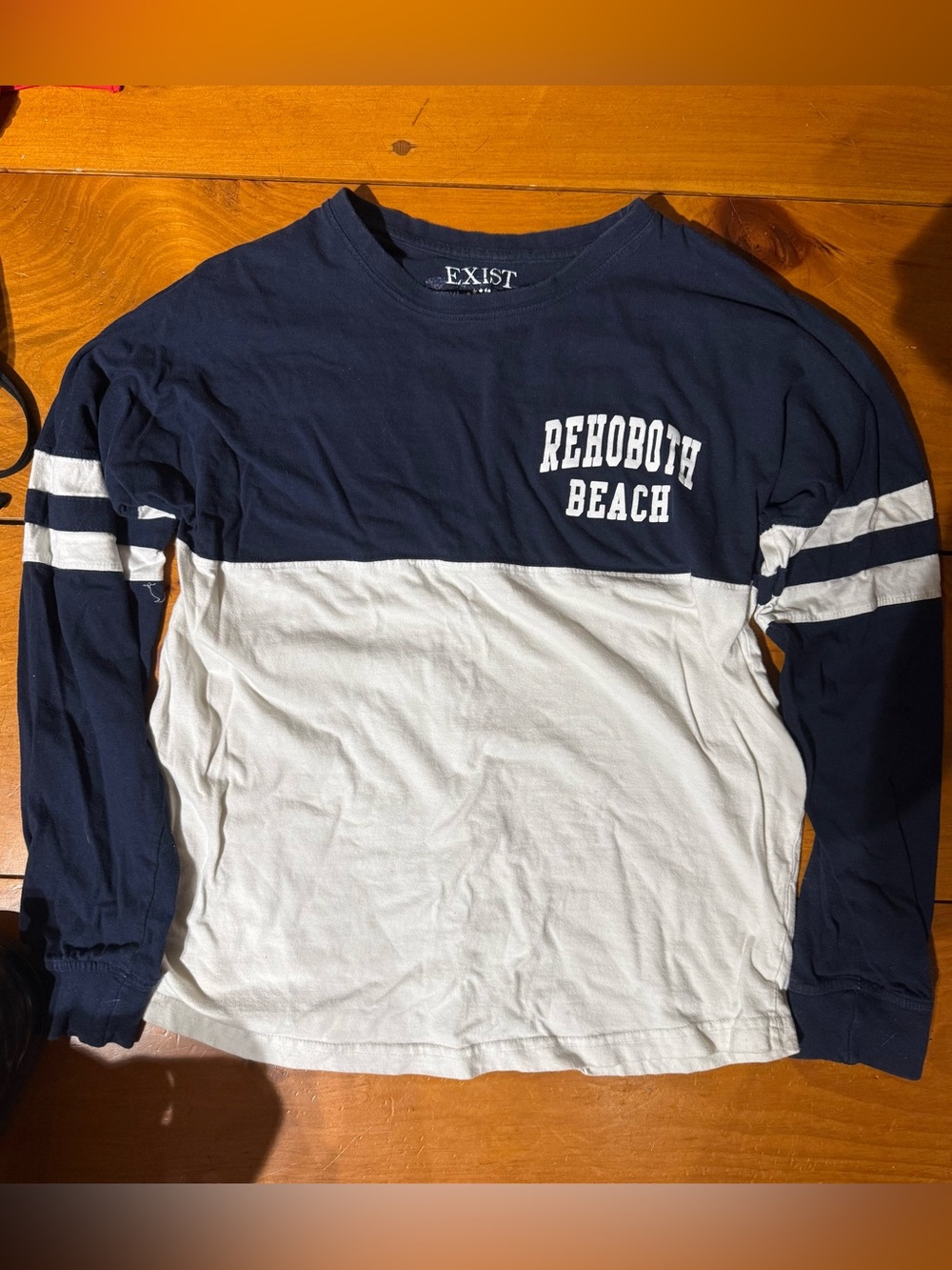 Exist Long-Sleeve Colorblock Tee - Navy & White with Rehoboth Beach Print
